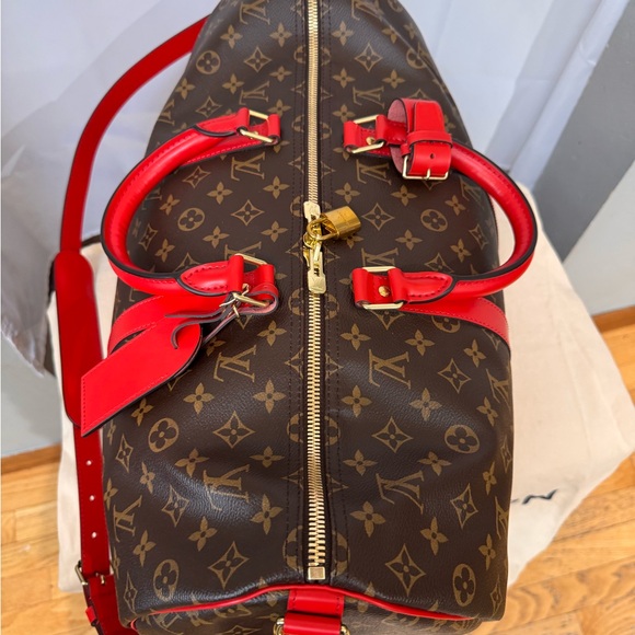 Louis Vuitton Monogram Keepall 50 Boston Travel Hand Bag RARE RED - Picture 8 of 16